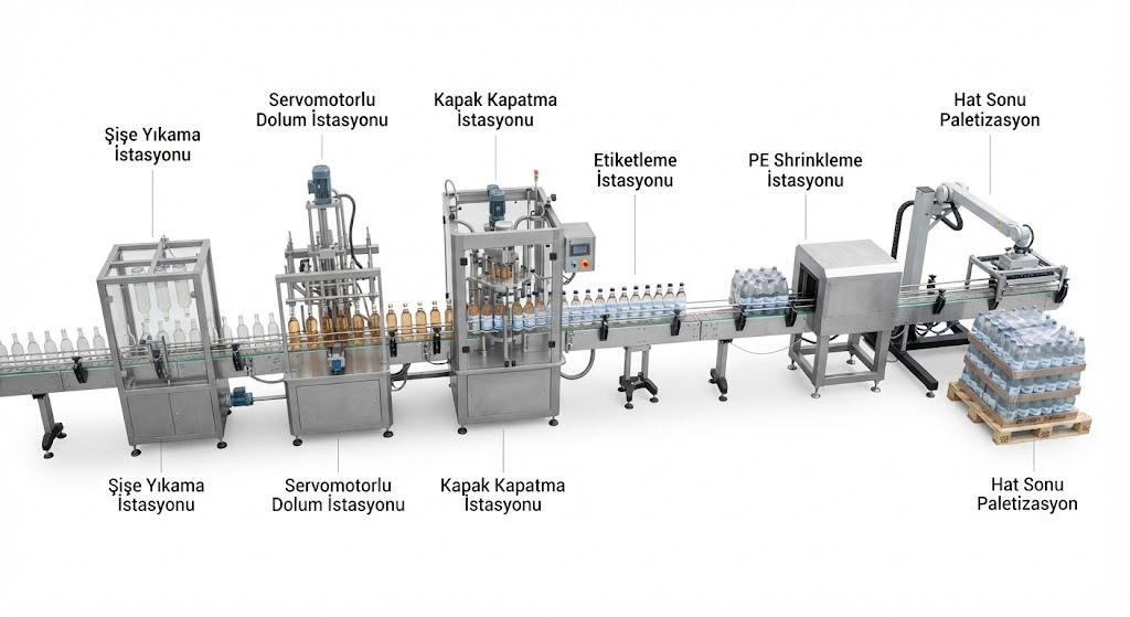 Labfiller Sıvı Dolum, Şişe Yıkama, Kapak Kapatma ve Hat Sonu Paletleme Hattı